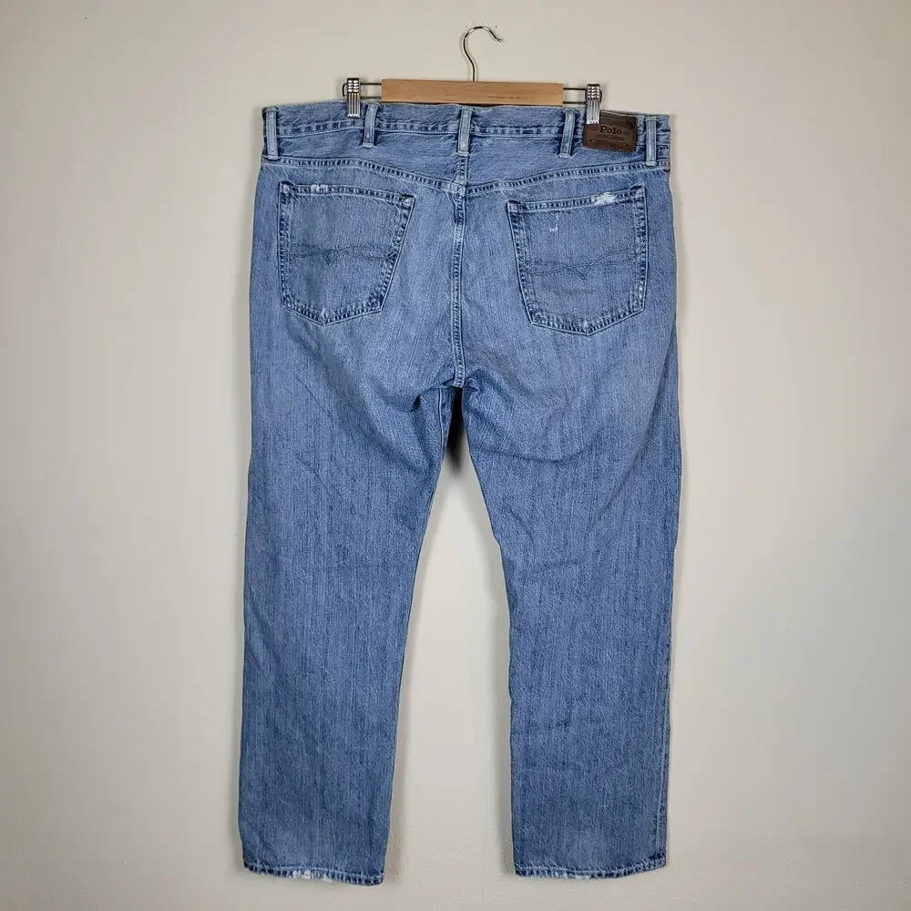 Polo Ralph Lauren Jeans 38x30 Blue Thompson Relaxed Straight Leg‎ Distressed